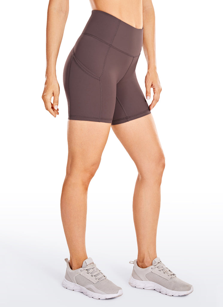 CRZ YOGA Women's Run High Rise Biker Nakedfeel Light Pocket Shorts 6'' Leopard Printed 1