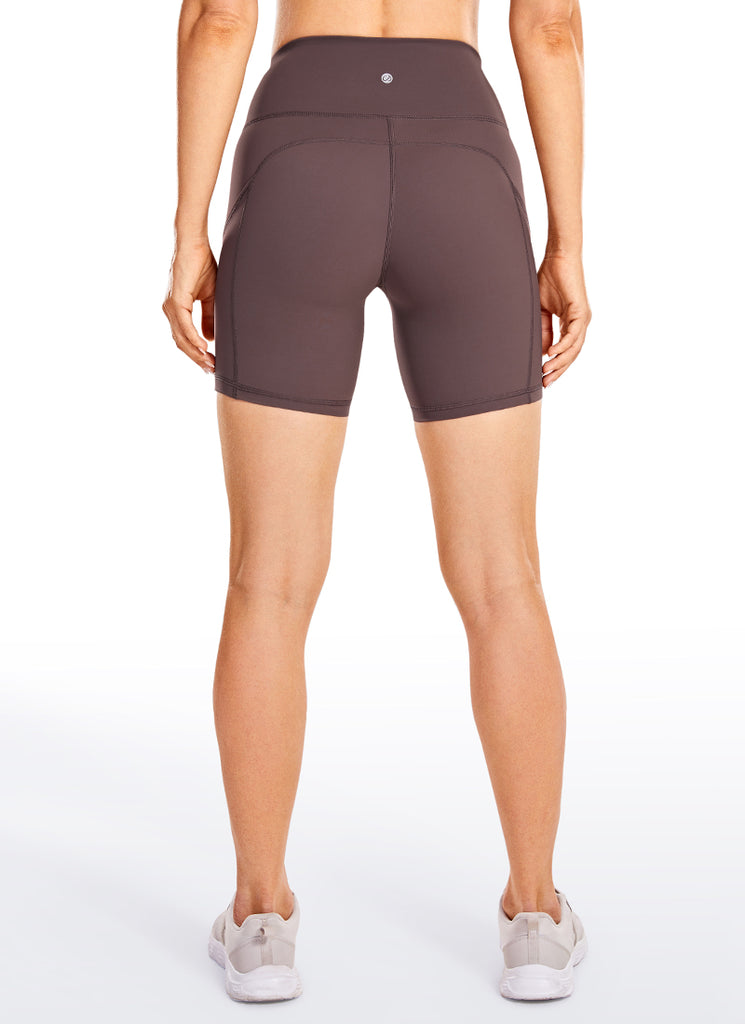 CRZ YOGA Women's Run High Rise Biker Nakedfeel Light Pocket Shorts 6'' Leopard Printed 1