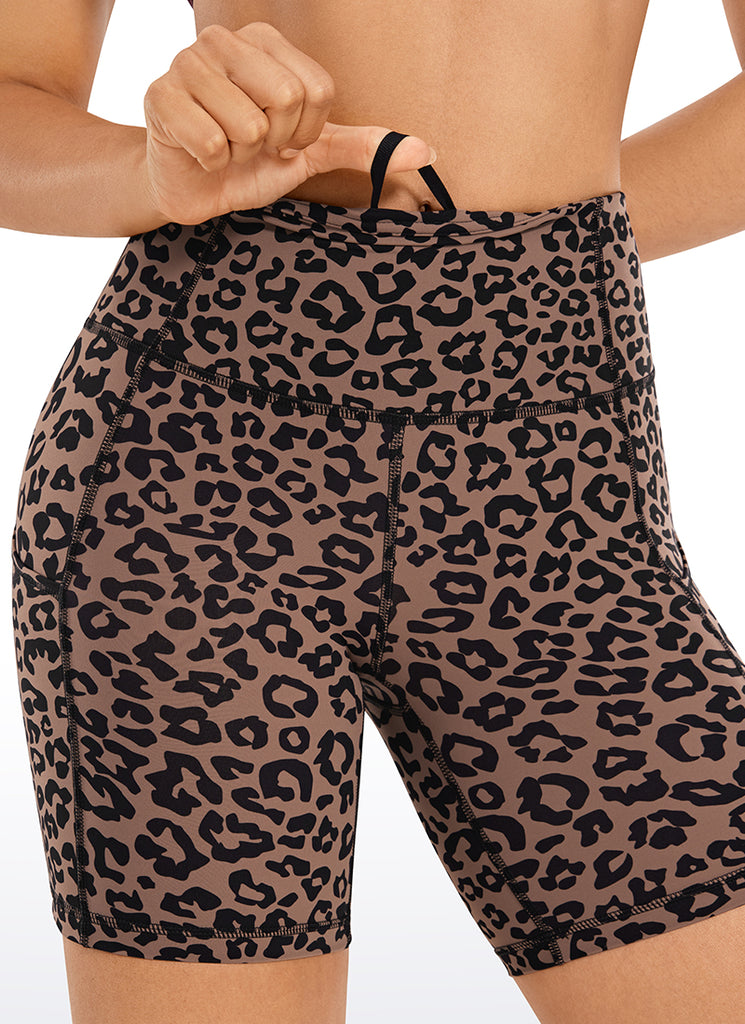 CRZ YOGA Women's Run High Rise Biker Nakedfeel Light Pocket Shorts 6'' Purple Taupe