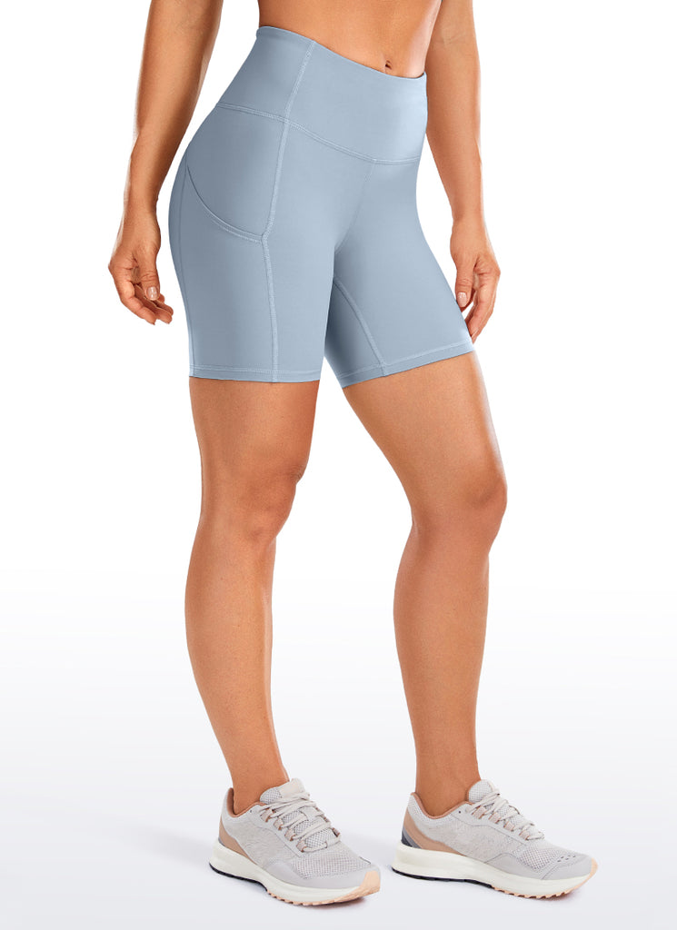 CRZ YOGA Women's Run High Rise Biker Nakedfeel Light Pocket Shorts 6'' Purple Taupe