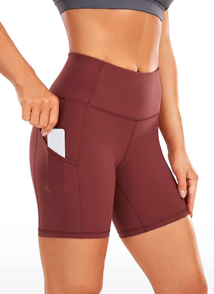 CRZ YOGA Women's Run High Rise Biker Nakedfeel Light Pocket Shorts 6'' Savannah