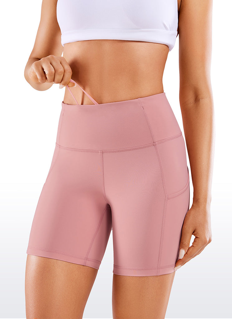 CRZ YOGA Women's Run High Rise Biker Nakedfeel Light Pocket Shorts 6'' Leopard-print 2