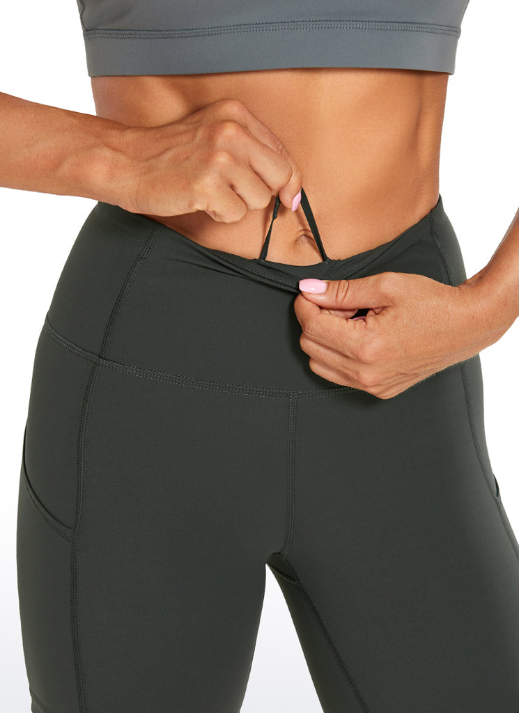 CRZ YOGA Women's Run High Rise Biker Nakedfeel Light Pocket Shorts 6'' Grey Olive