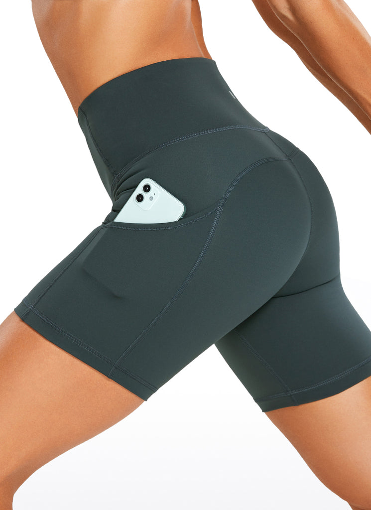 CRZ YOGA Women's Run High Rise Biker Nakedfeel Light Pocket Shorts 6'' True Navy