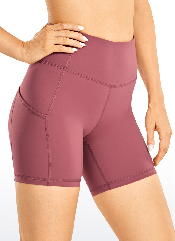 CRZ YOGA Women's Run High Rise Biker Nakedfeel Light Pocket Shorts 6'' Misty Merlot
