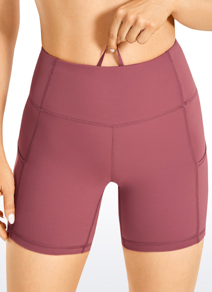 CRZ YOGA Women's Run High Rise Biker Nakedfeel Light Pocket Shorts 6'' Misty Merlot