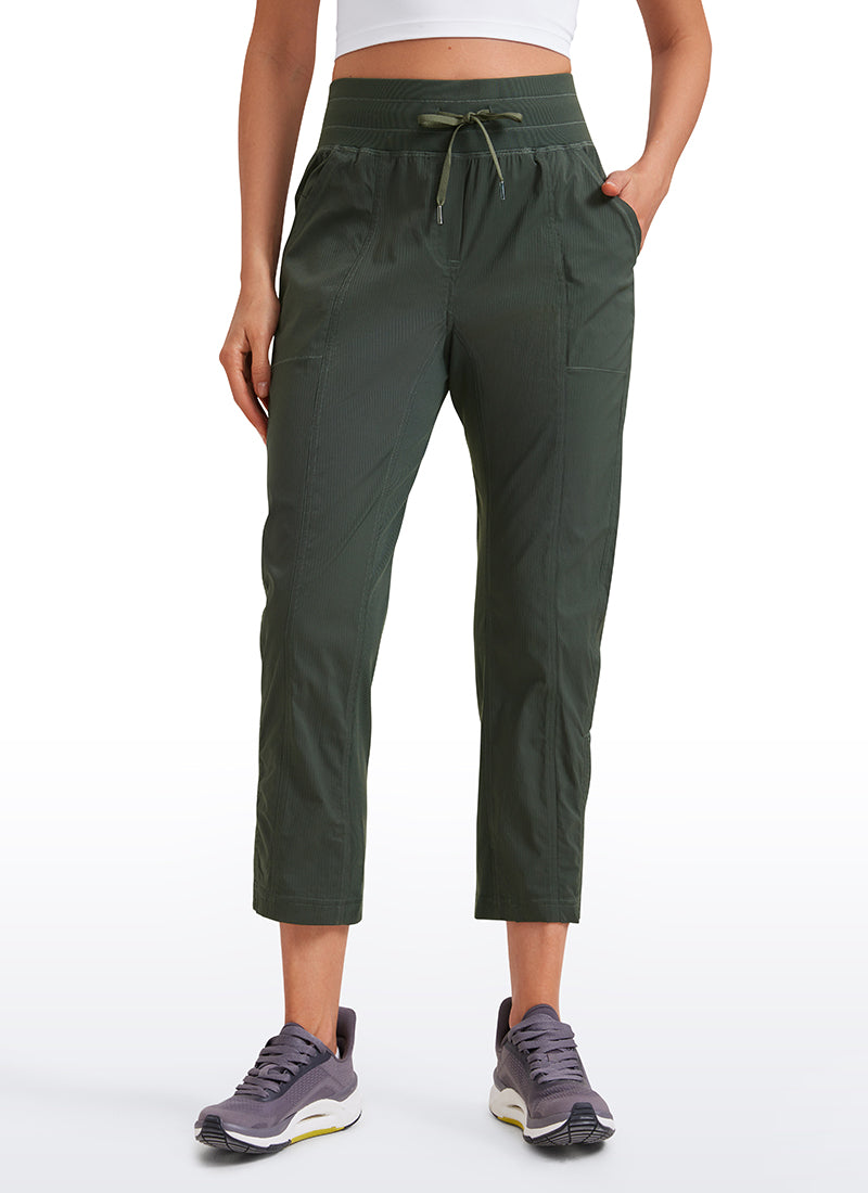 CRZ YOGA Women's Travel Slim Fit Striped Pants 25'' Cinched Leg Grey Olive