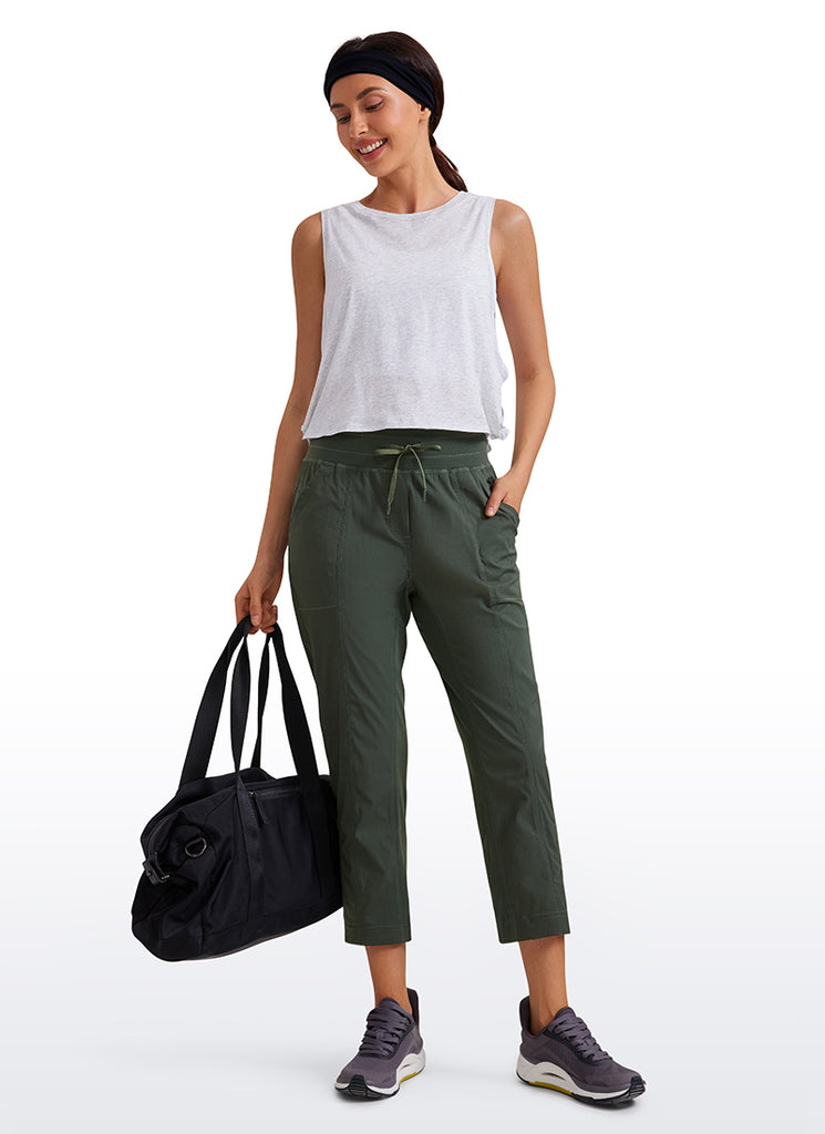 CRZ YOGA Women's Travel Slim Fit Striped Pants 25'' Cinched Leg Grey Olive