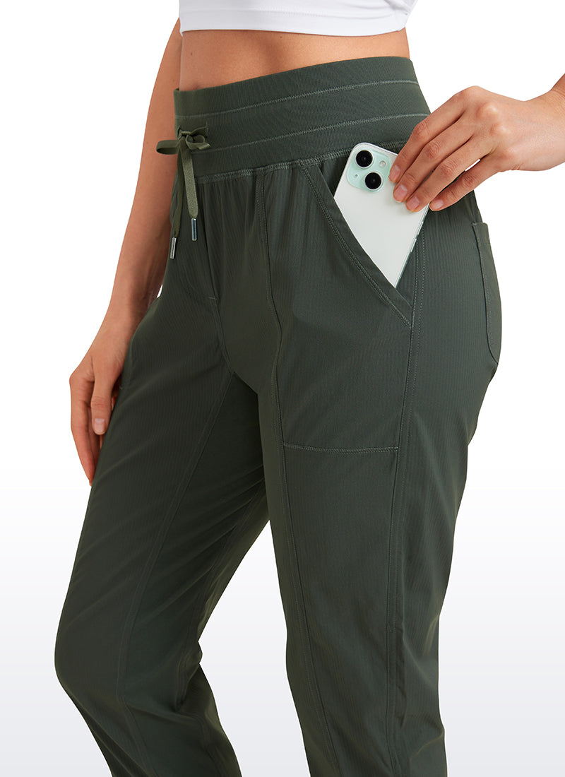 CRZ YOGA Women's Travel Slim Fit Striped Pants 25'' Cinched Leg Grey Olive