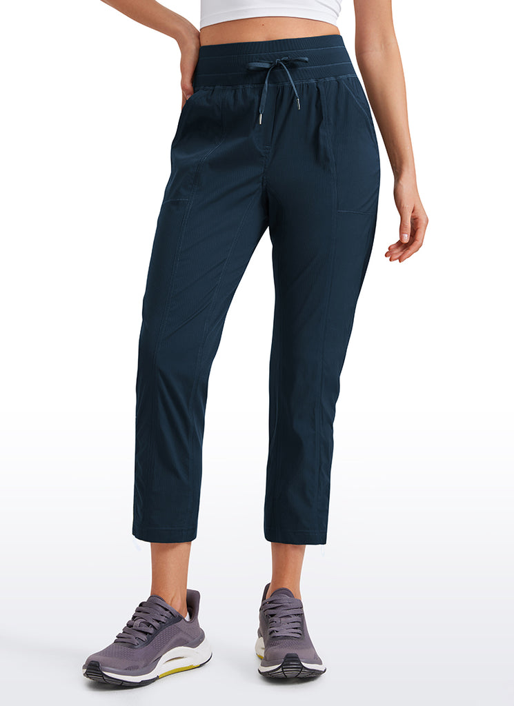 CRZ YOGA Women's Travel Slim Fit Striped Pants 25'' Cinched Leg Ink Blue