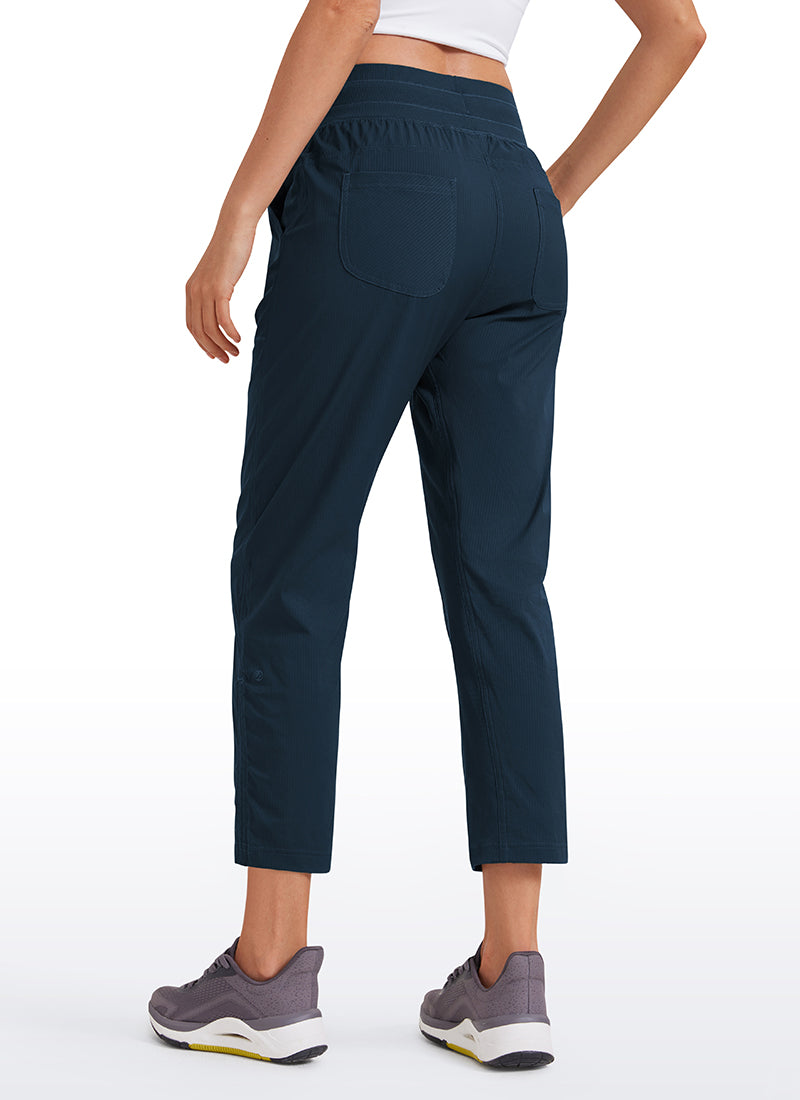 CRZ YOGA Women's Travel Slim Fit Striped Pants 25'' Cinched Leg Ink Blue