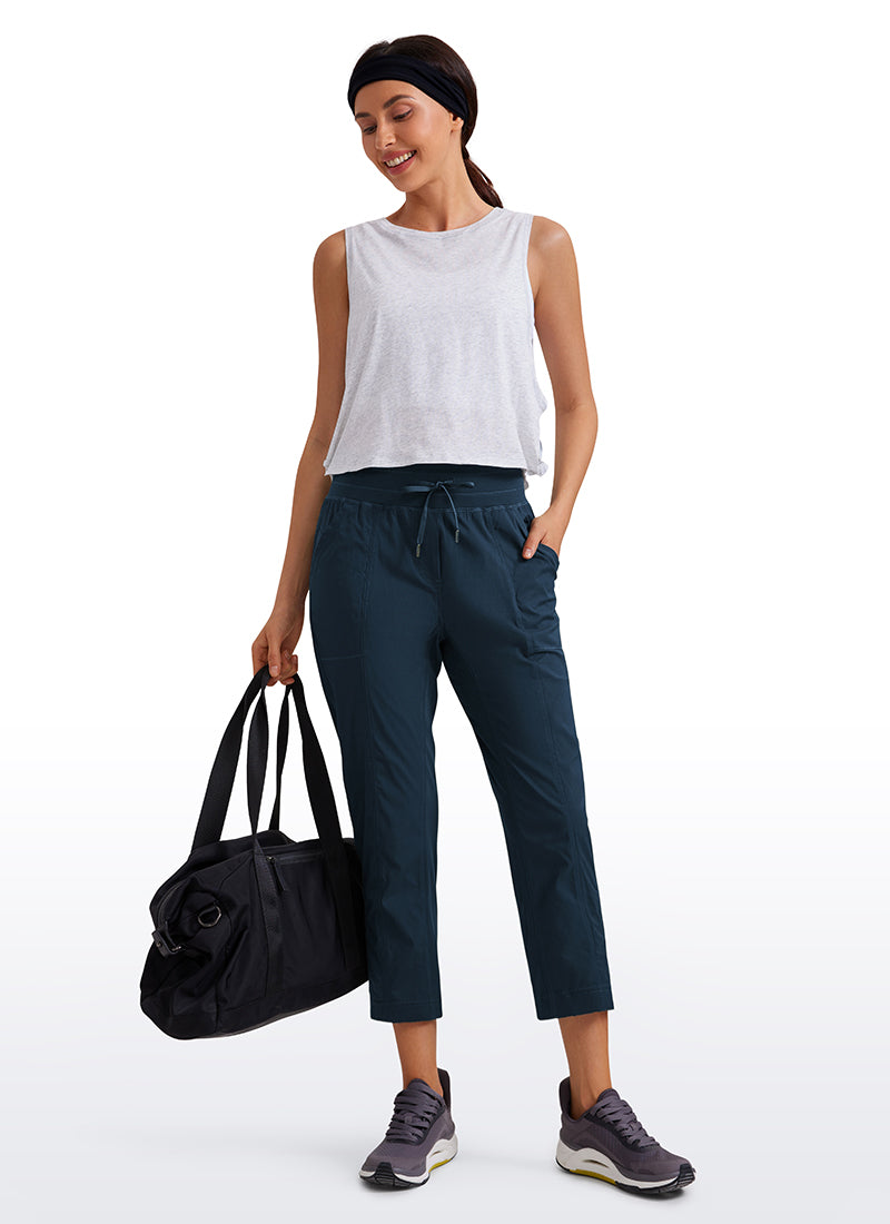 CRZ YOGA Women's Travel Slim Fit Striped Pants 25'' Cinched Leg Ink Blue