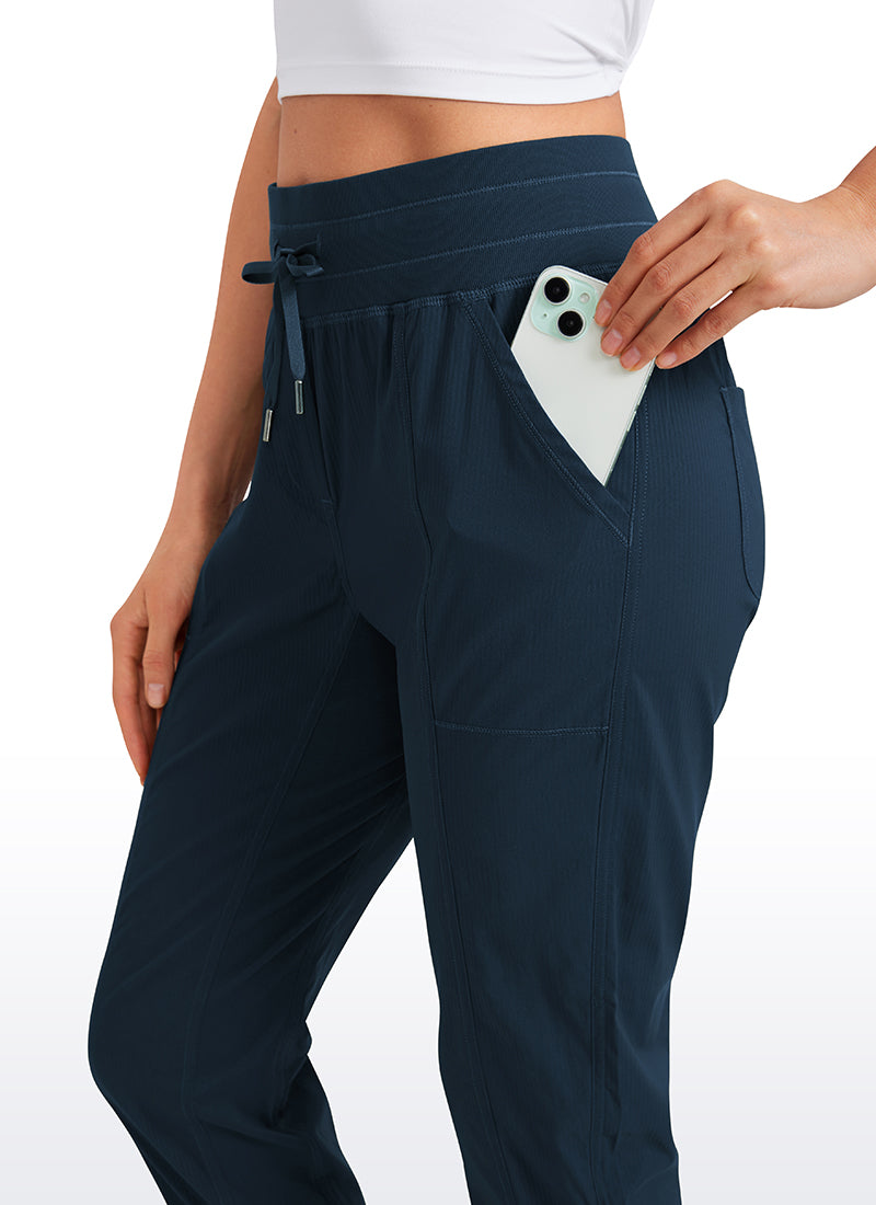 CRZ YOGA Women's Travel Slim Fit Striped Pants 25'' Cinched Leg Ink Blue