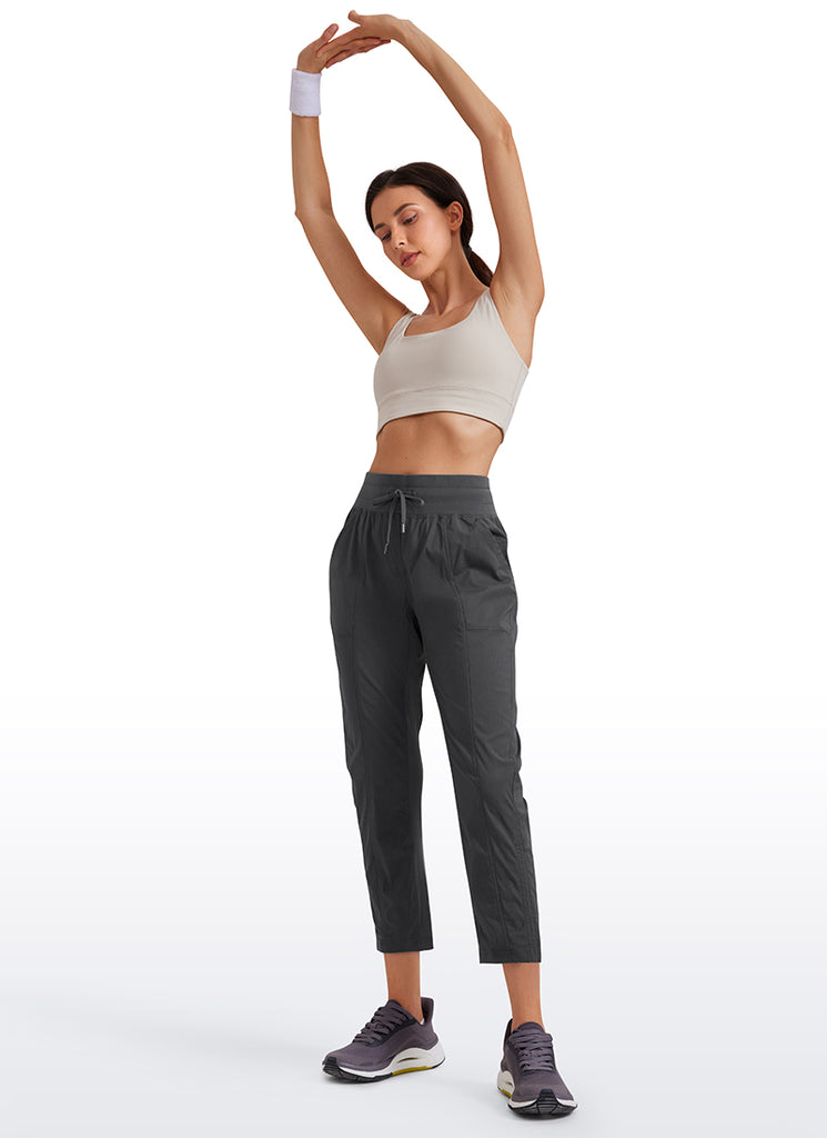 CRZ YOGA Women's Travel Slim Fit Striped Pants 25'' Cinched Leg Grey Olive