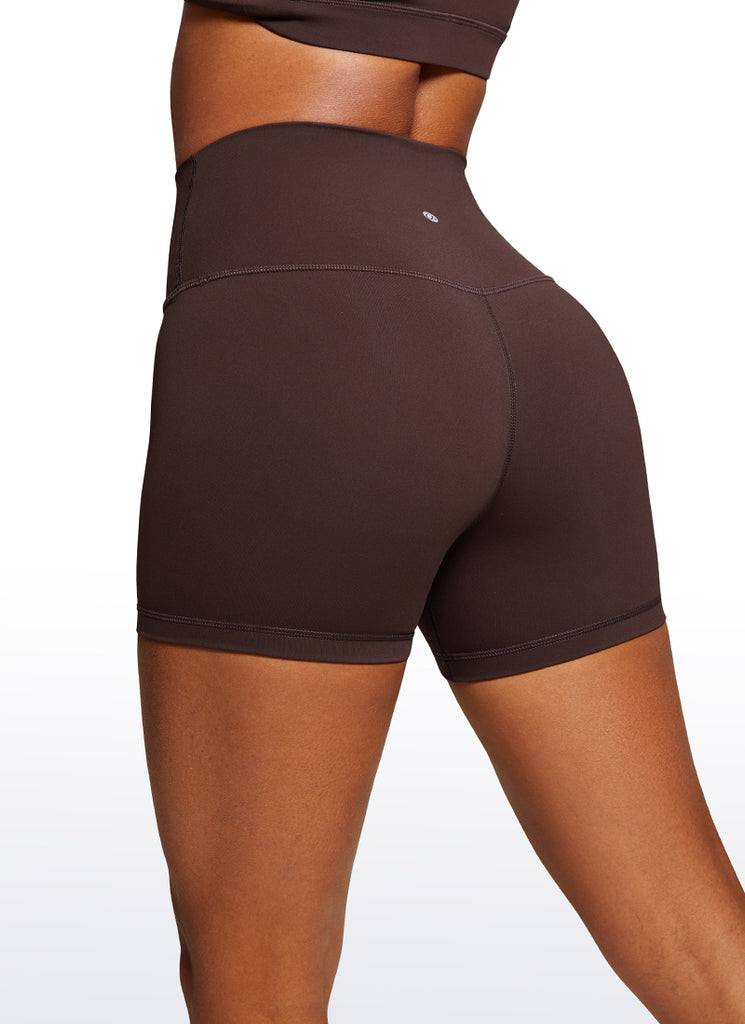 CRZ YOGA Women's Yoga High Rise Biker Shorts Nakedfeel Shorts 4'' Hot Fudge Brown