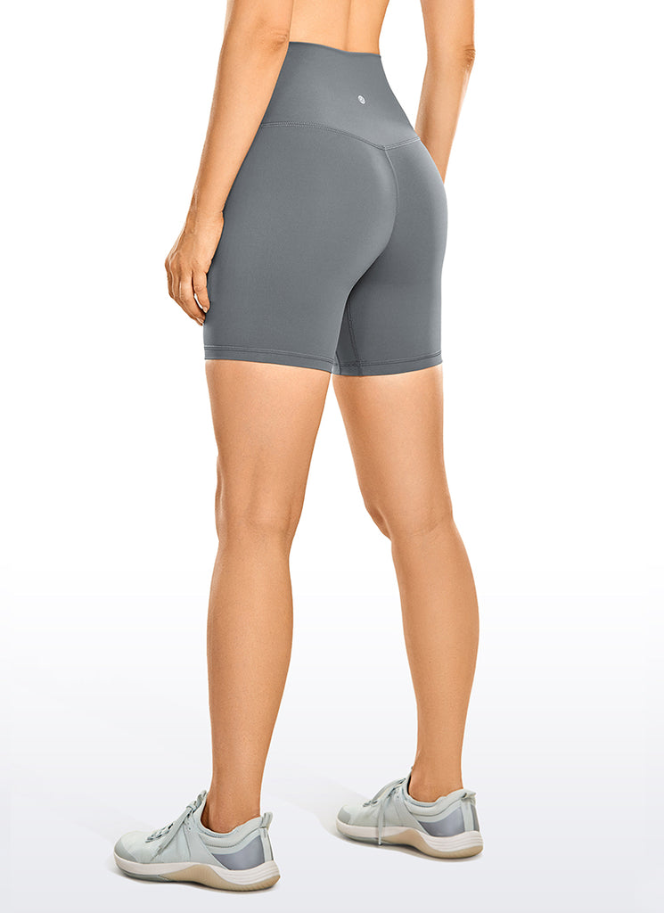 CRZ YOGA Women's Yoga High Rise Biker Shorts Nakedfeel Shorts 6'' Dark Carbon