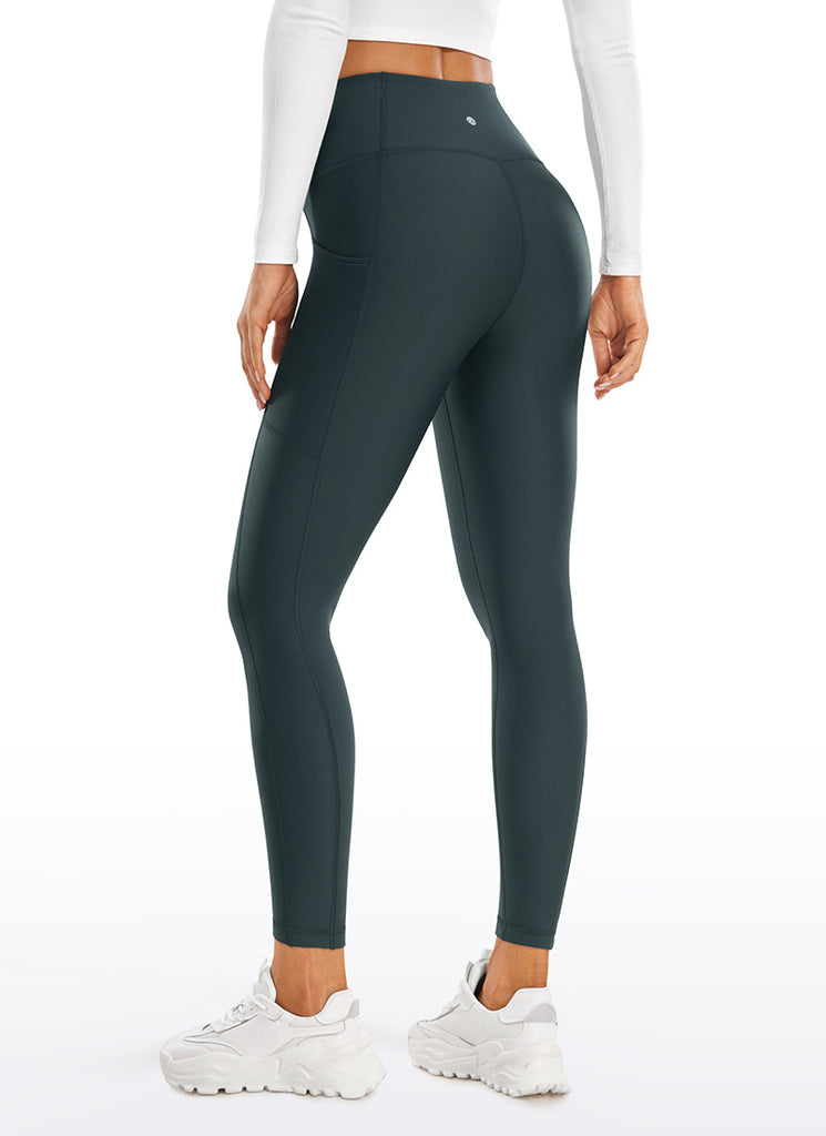 CRZ YOGA Women's High Rise Thermal Fleece Lined Pocket Legging II 25'' Forest Dark Green