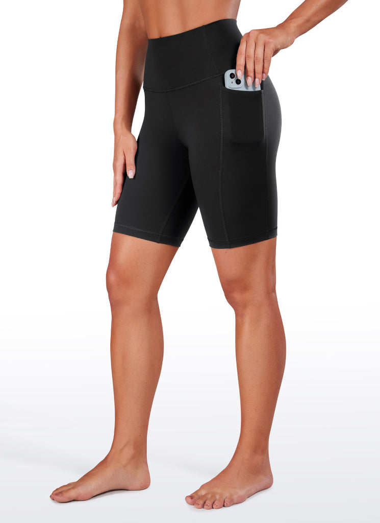 CRZ YOGA Women's Train High Rise Biker Nakedfeel Pocket Shorts 8'' Melanite