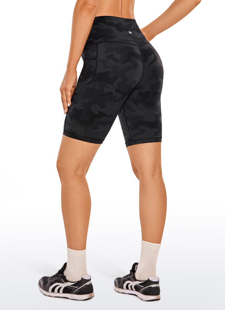 CRZ YOGA Women's Train High Rise Biker Nakedfeel Pocket Shorts 8'' stone-washed indigo