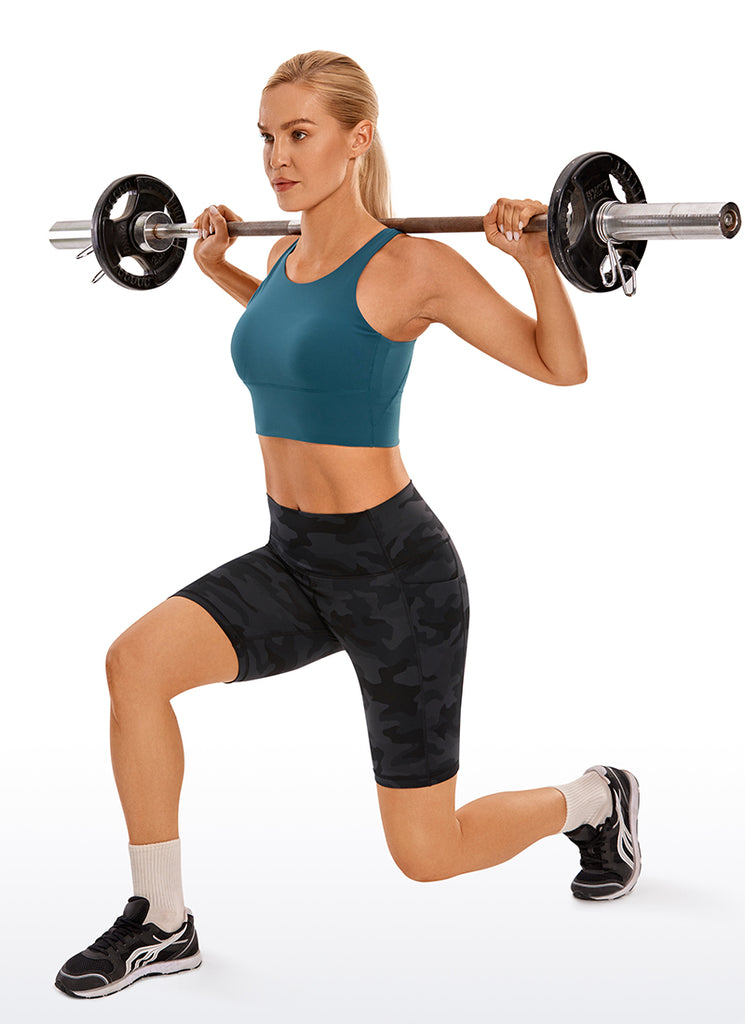 CRZ YOGA Women's Train High Rise Biker Nakedfeel Pocket Shorts 8'' stone-washed indigo