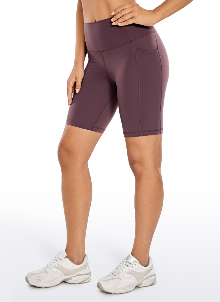 CRZ YOGA Women's Train High Rise Biker Nakedfeel Pocket Shorts 8'' Light Purple
