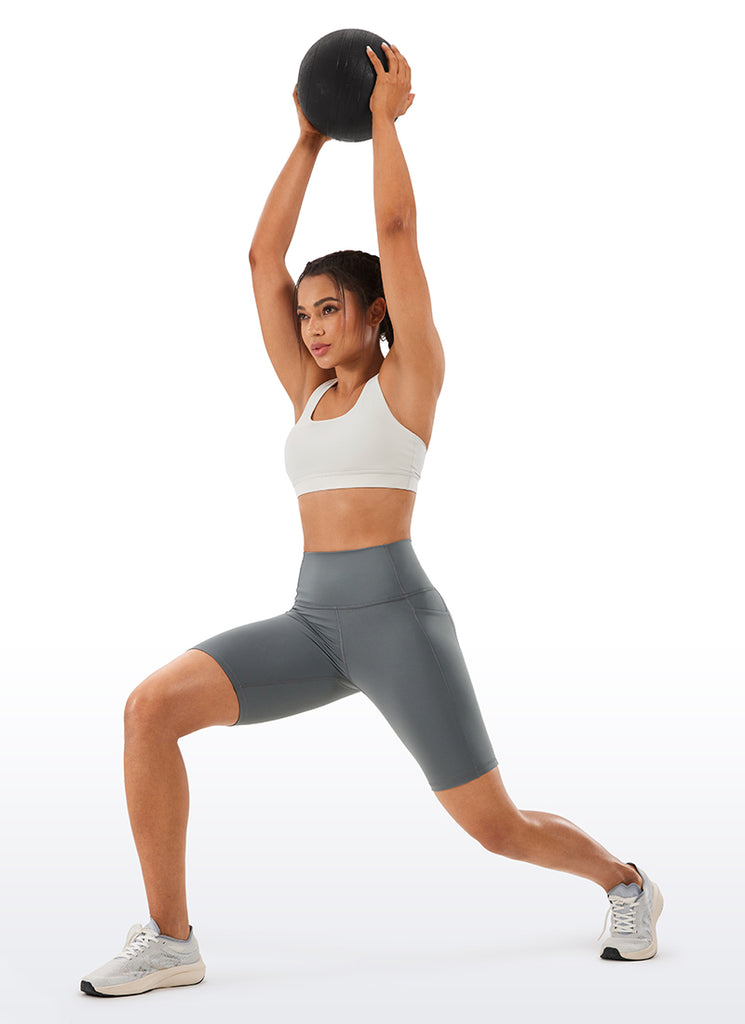 CRZ YOGA Women's Train High Rise Biker Nakedfeel Pocket Shorts 8'' Dark Green