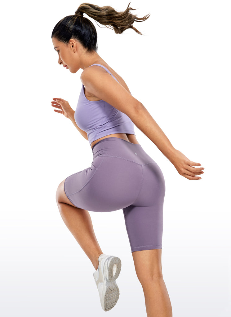 CRZ YOGA Women's Train High Rise Biker Nakedfeel Pocket Shorts 8'' Grey Sage