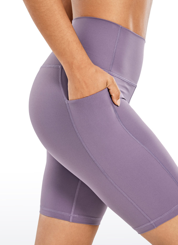 CRZ YOGA Women's Train High Rise Biker Nakedfeel Pocket Shorts 8'' Grey Sage