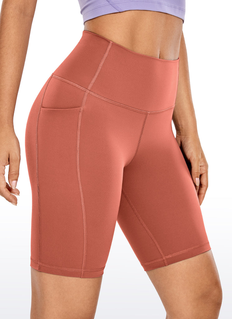 CRZ YOGA Women's Train High Rise Biker Nakedfeel Pocket Shorts 8'' Grey Sage