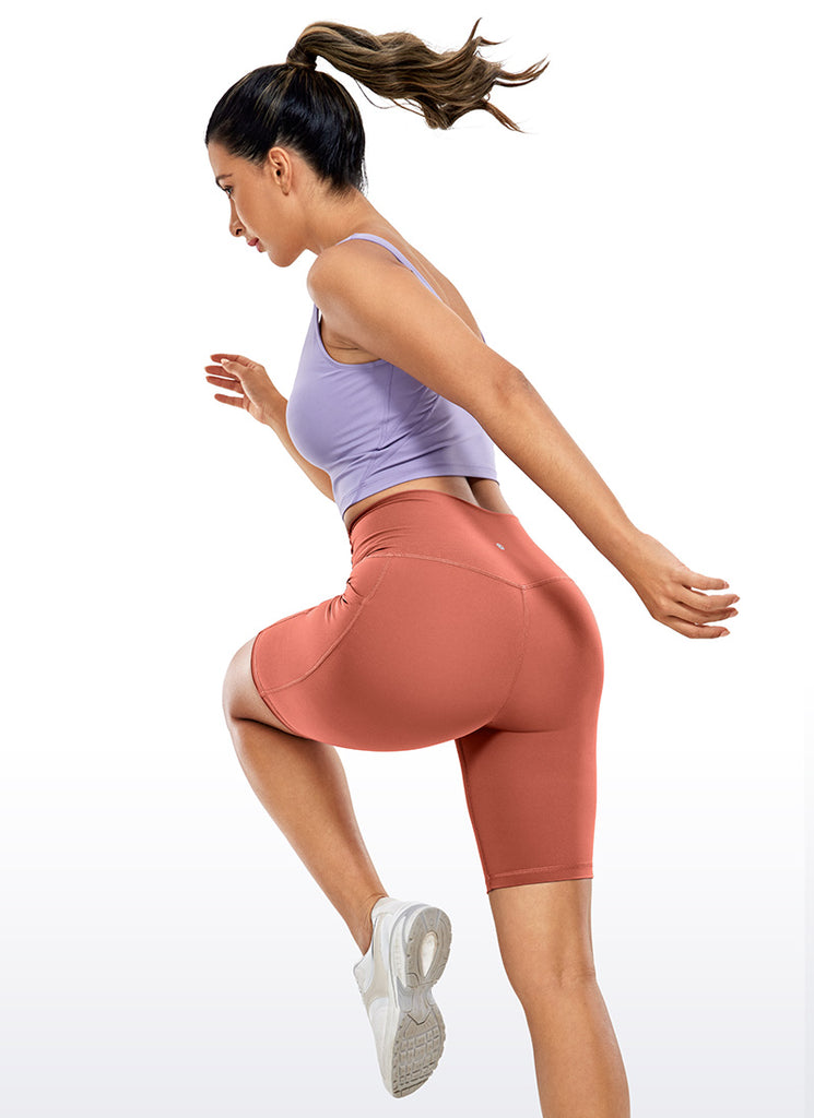 CRZ YOGA Women's Train High Rise Biker Nakedfeel Pocket Shorts 8'' Grey Sage