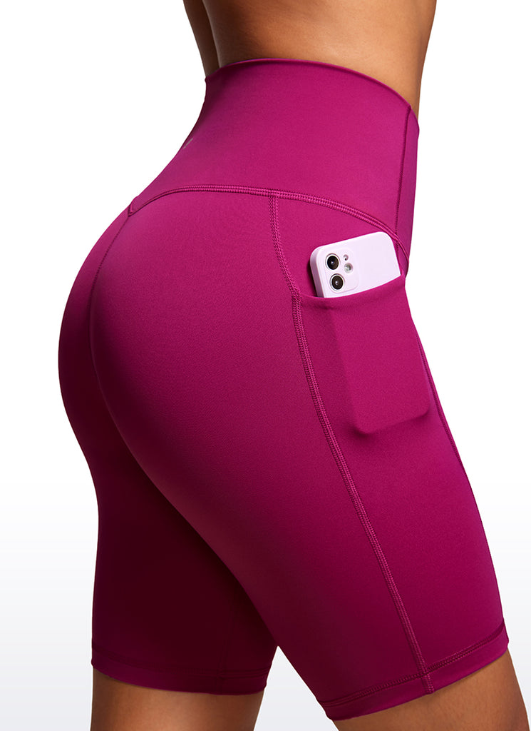 CRZ YOGA Women's Train High Rise Biker Nakedfeel Pocket Shorts 8'' Antique Bark