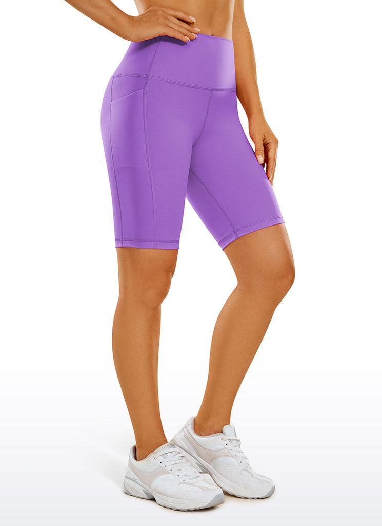 CRZ YOGA Women's Train High Rise Biker Nakedfeel Pocket Shorts 8'' Antique Bark