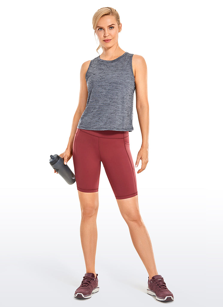 CRZ YOGA Women's Train High Rise Biker Nakedfeel Pocket Shorts 8'' True Navy