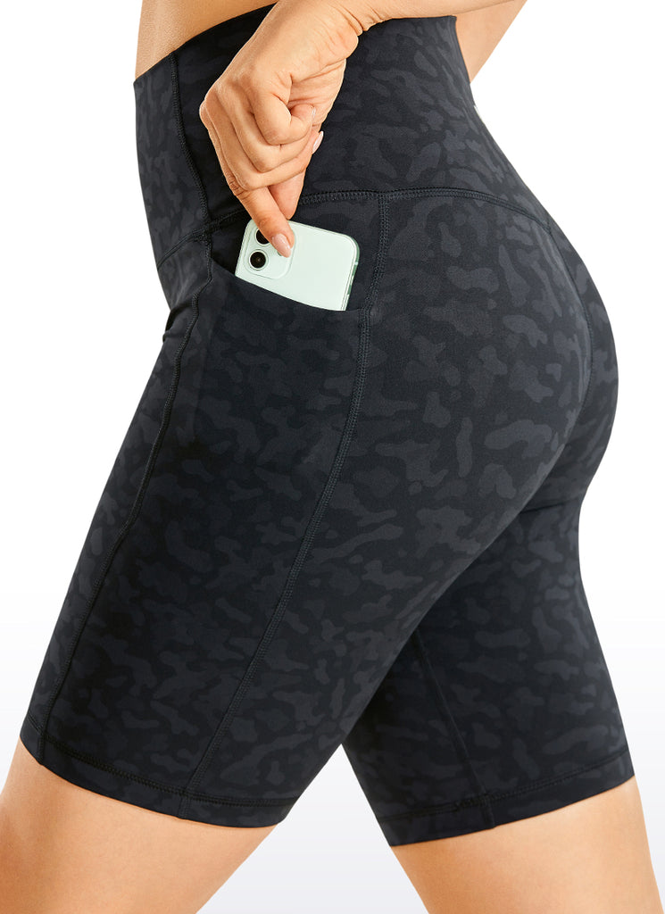 CRZ YOGA Women's Train High Rise Biker Nakedfeel Pocket Shorts 8'' Sepia