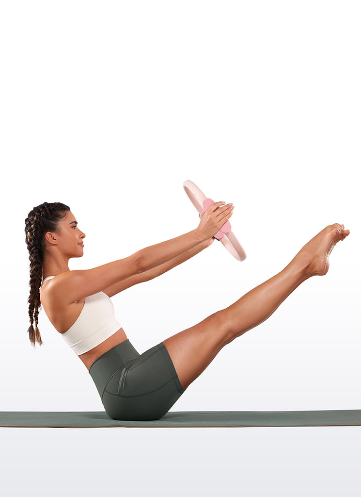 CRZ YOGA Women's Train High Rise Biker Nakedfeel Pocket Shorts 5'' Grey Olive