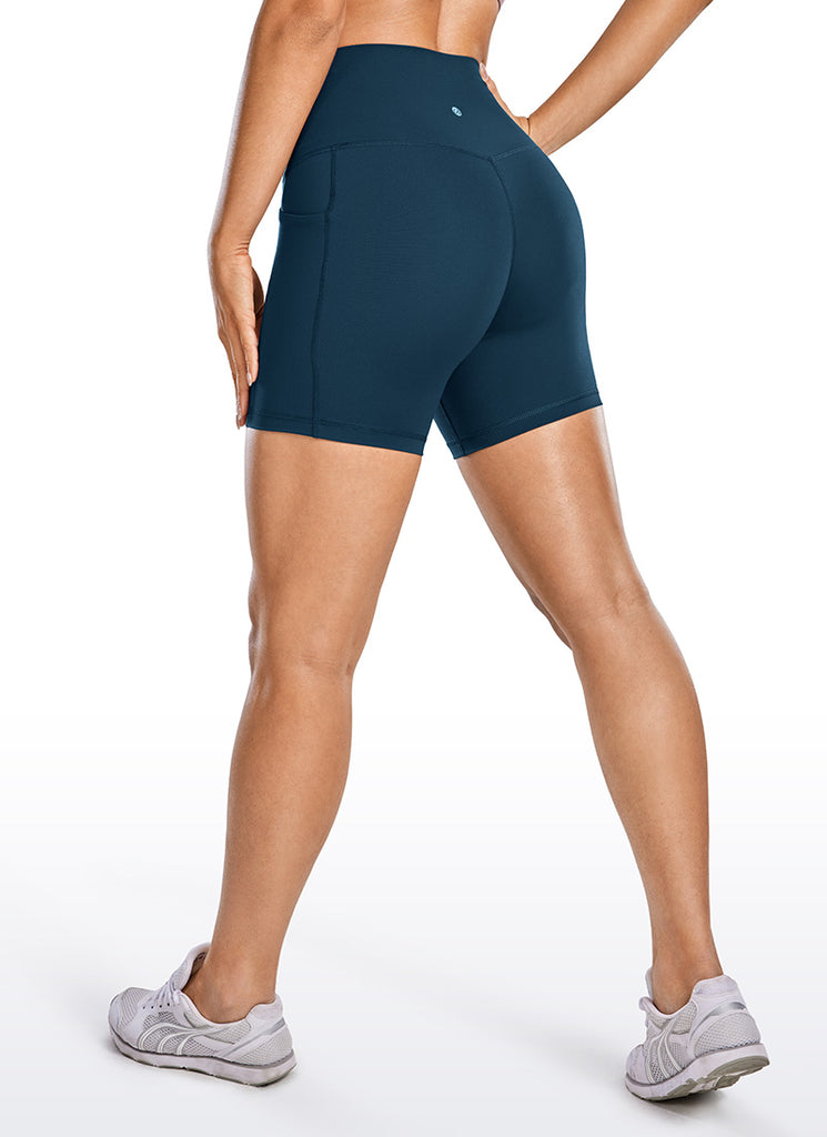 CRZ YOGA Women's Train High Rise Biker Nakedfeel Pocket Shorts 5'' Waves Blue