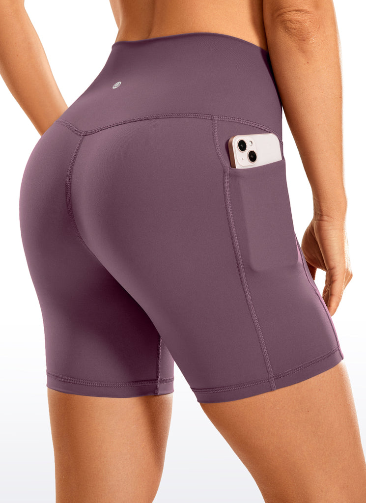 CRZ YOGA Women's Train High Rise Biker Nakedfeel Pocket Shorts 6'' Dark Russet
