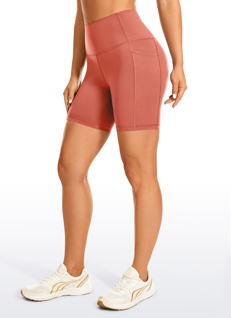 CRZ YOGA Women's Train High Rise Biker Nakedfeel Pocket Shorts 6'' The Powder Waxy