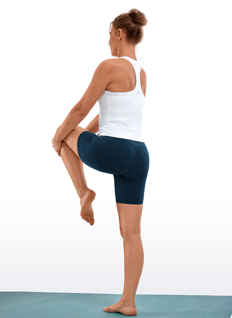 CRZ YOGA Women's Train High Rise Biker Nakedfeel Pocket Shorts 6'' Antique Bark