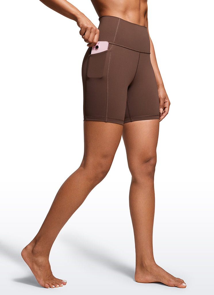 CRZ YOGA Women's Train High Rise Biker Nakedfeel Pocket Shorts 6'' Electronic Fluorescent