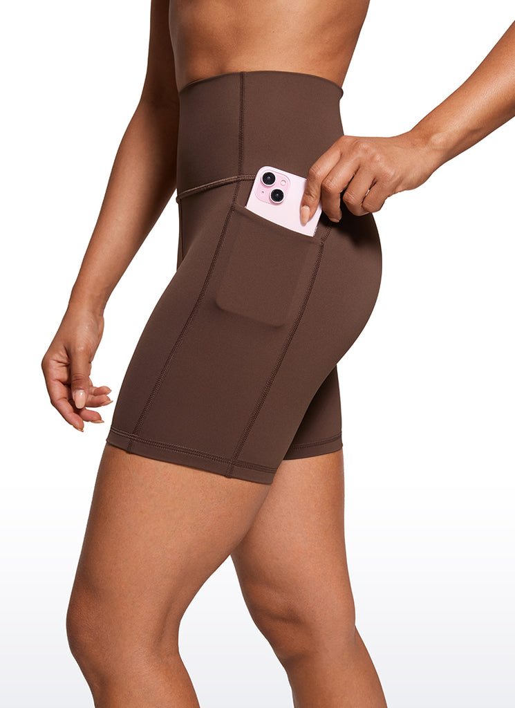 CRZ YOGA Women's Train High Rise Biker Nakedfeel Pocket Shorts 6'' Electronic Fluorescent