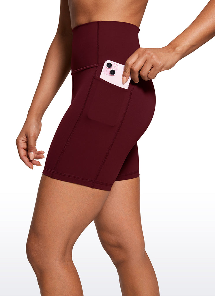 CRZ YOGA Women's Train High Rise Biker Nakedfeel Pocket Shorts 6'' Mysterious Grey