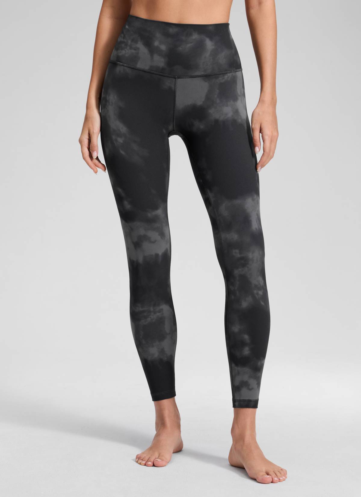 CRZ YOGA טייץ יוגה Butterluxe בגזרה גבוהה ליוגה ולפנאי לנשים 64 ס"מ פרחי טאי דאי אפורים