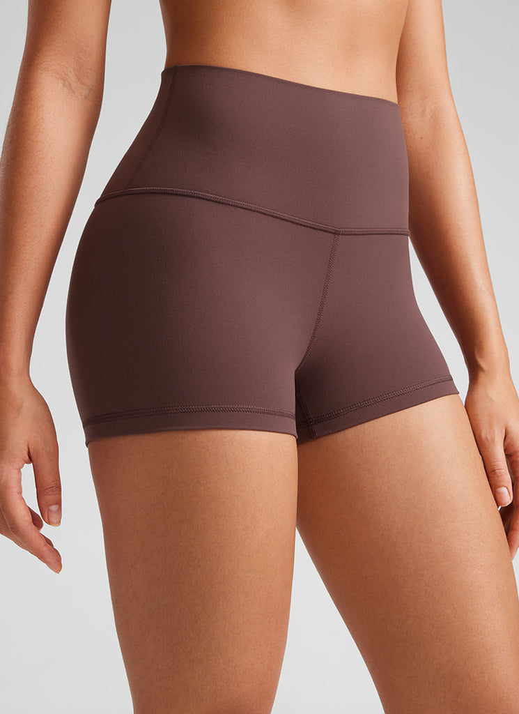 CRZ YOGA Women's Yoga High Rise Booty Butterluxe Biker Shorts 2.5'' Taupe