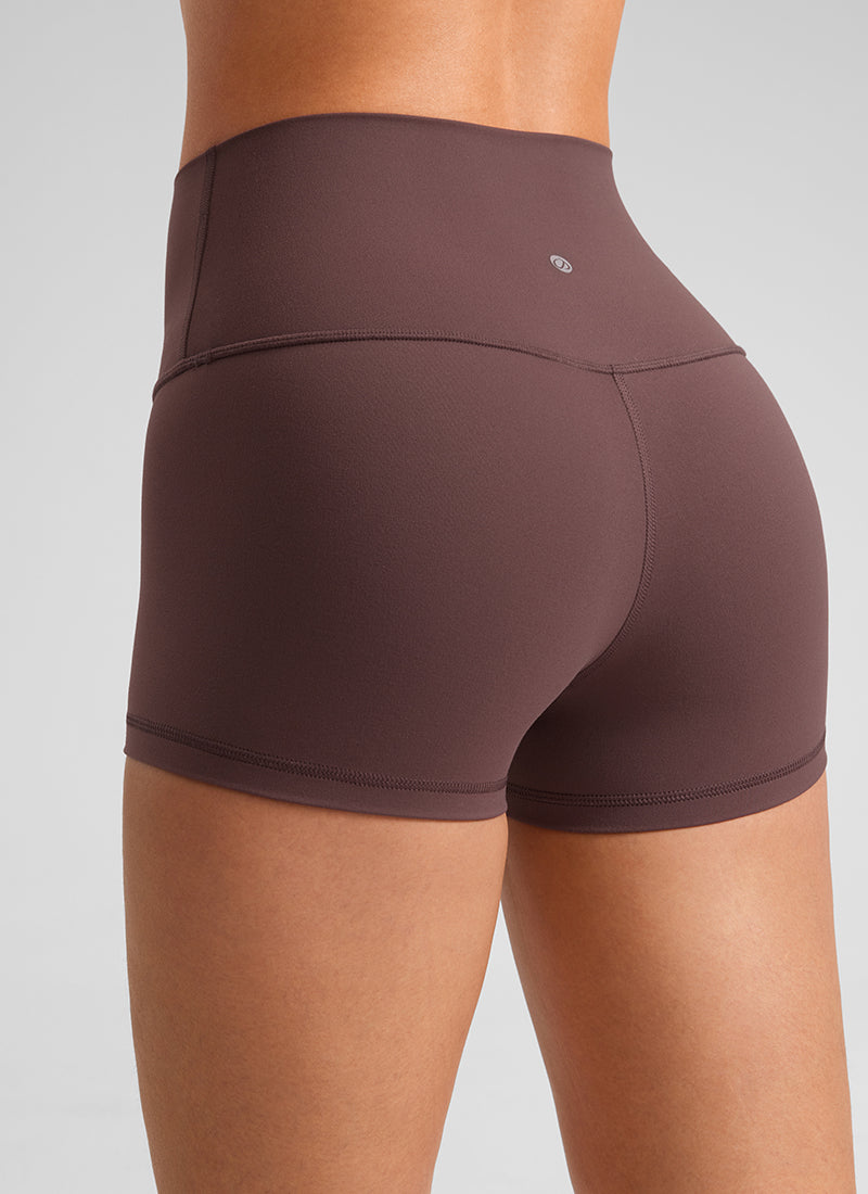 CRZ YOGA Women's Yoga High Rise Booty Butterluxe Biker Shorts 2.5'' Taupe