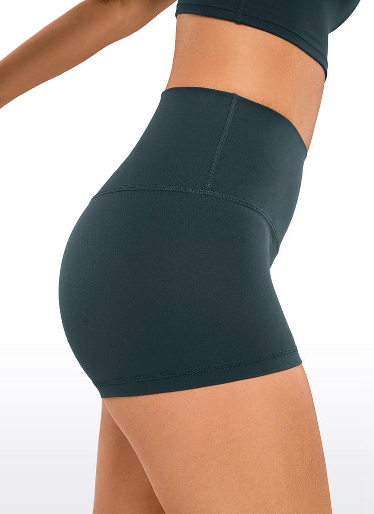 CRZ YOGA Women's Yoga High Rise Booty Butterluxe Biker Shorts 2.5'' Forest Dark Green