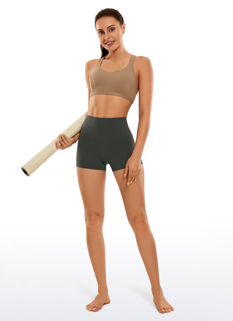 CRZ YOGA Women's Yoga High Rise Booty Butterluxe Biker Shorts 2.5'' Grey Olive