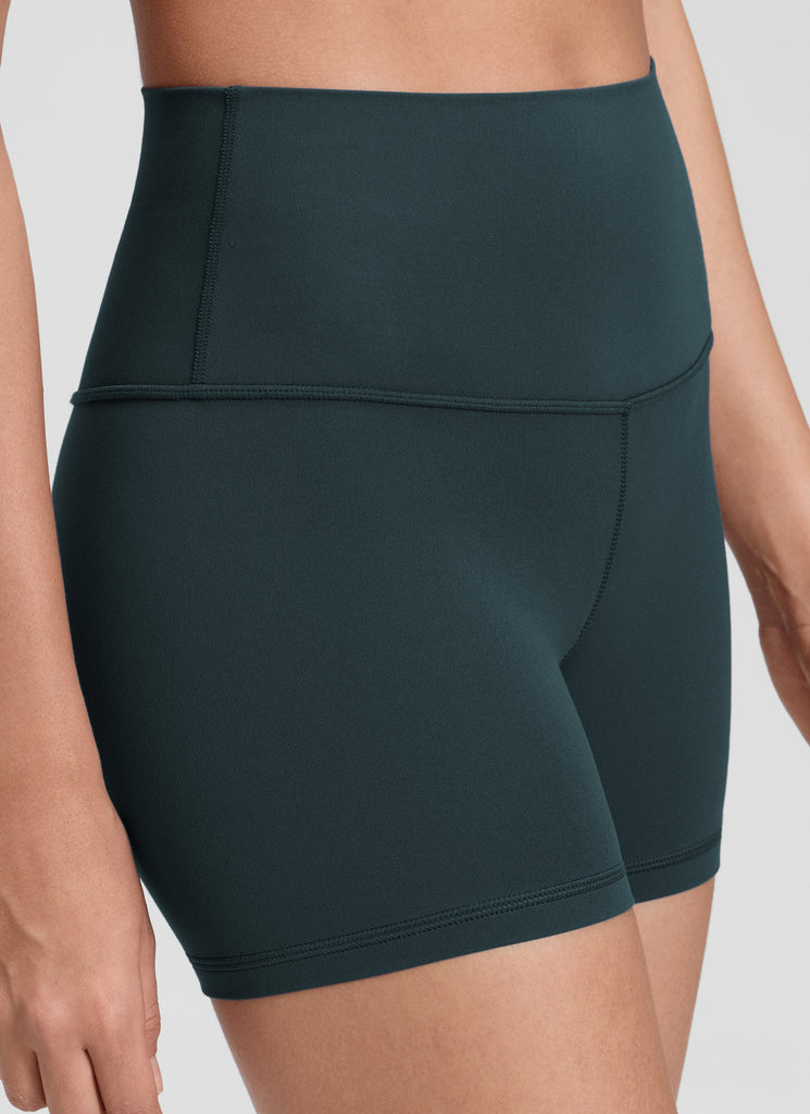 CRZ YOGA Women's Yoga High Rise Biker Shorts Butterluxe Shorts 4'' Forest Dark Green