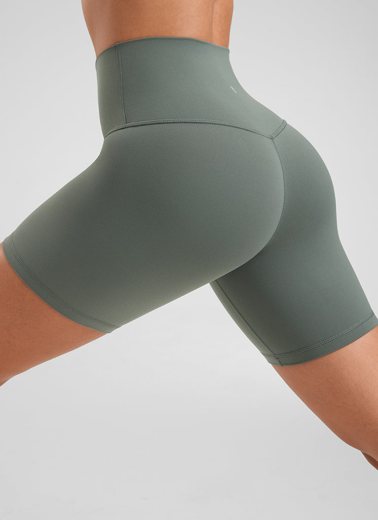 CRZ YOGA Women's Yoga High Rise Biker Shorts Butterluxe Shorts 6'' Grey Sage