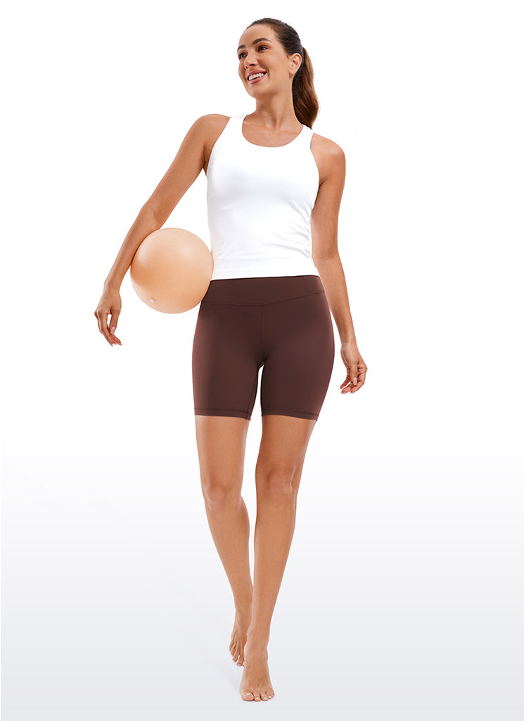 CRZ YOGA Women's Yoga High Rise Biker Shorts Butterluxe Shorts 6'' Taupe